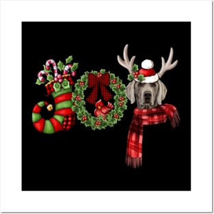 Christmas Joy Dwarf Stocking Reindeer Weimaraner Posters and Art